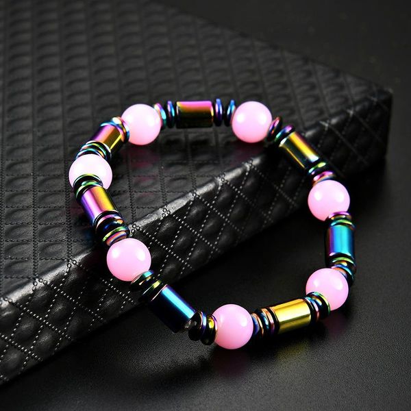 Rainbow Hematita Magnética Pulseira Rosa Beads Corda Pulseira Poder Saudável Jóias para Mulheres Homens Presente