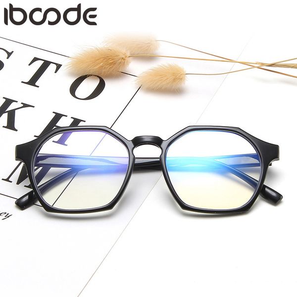 

iboode vintage polygon irregular women prescription eye glasses frame computer men's anti blue light eyewear oculos de grau 2020, Black