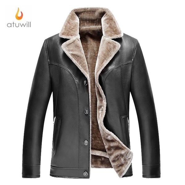 

atuwill pu leather men's jackets winter fashion faux leather coats men outerwear male clothing slim fit, Black