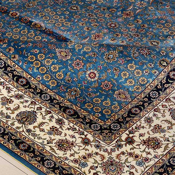 

selling 6x9 foot blue classic carpet persian style hand-knotted silk rug for study room