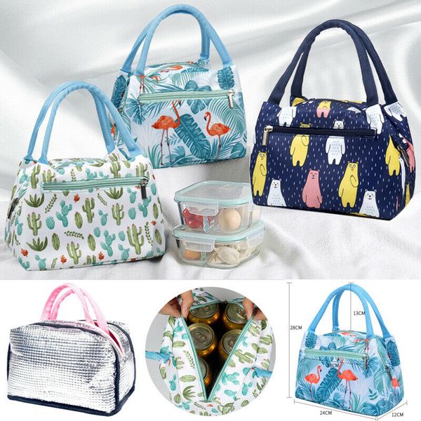 

cute women ladies girls kids portable insulated lunch bag box picnic tote cooler, Blue;pink