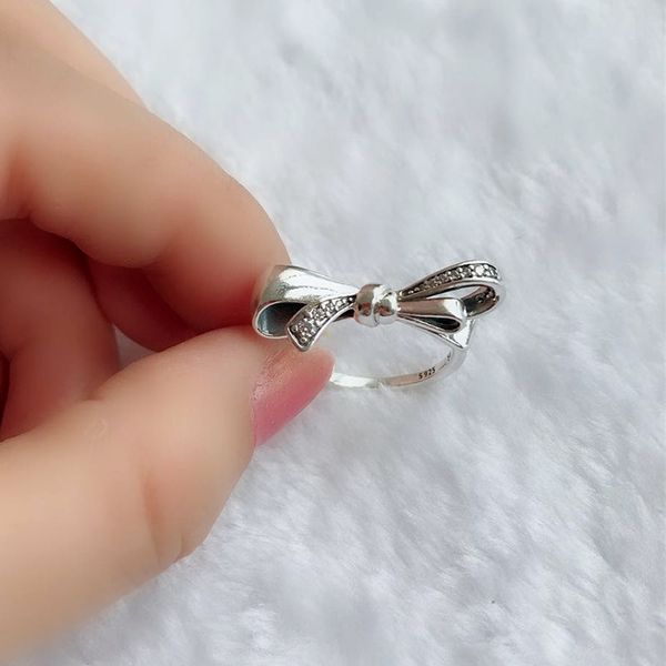 Großhandel - Schleifenring Kristall 925 Sterling Silber mit Originalverpackung für Pandora-Schmuck, wunderschöner exquisiter Damenring-Geburtstagsgeschenk