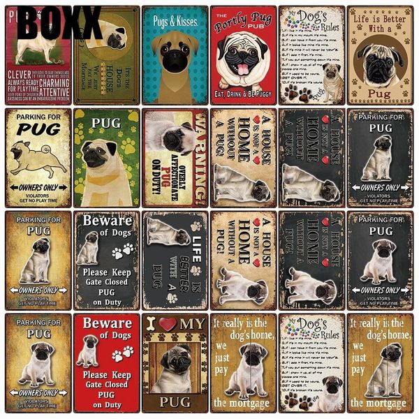

2020 pet dog rules warning overly affectionate pug on duty metal sign home decor bar wall art painting 20*30 cm size hot