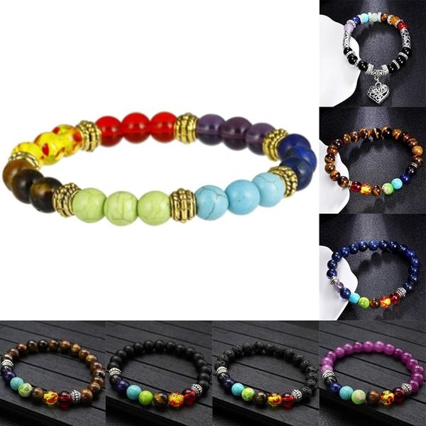 

17 styles 7 chakra bracelet men black lava healing balance beads reiki buddha prayer natural stone yoga bracelet lovers jewelry, Golden;silver