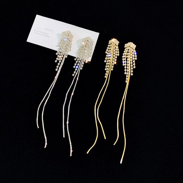 

s925 sterling silver needle кристалл sexy длинной кисточка подвеска мотаться серьги для ювелирных изделий женщины девушки моды золотого цвет, Golden;silver