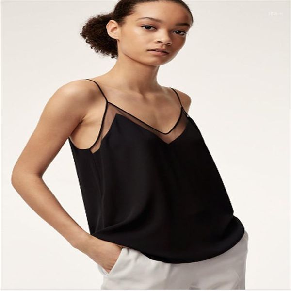 

жилет летняя мода дизайнер v образным вырезом без рукавов футболки сексуальные спагетти ремень шифоновая рубашка сплошной цвет женские, White