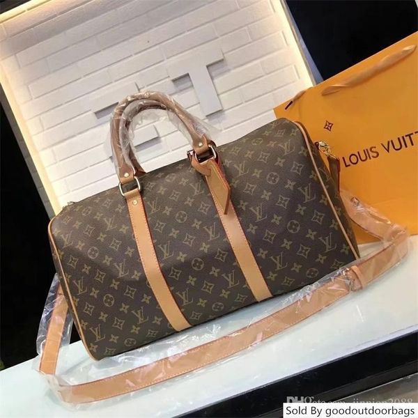 

classic letter print genuine leather 50cm duffel bags popular brands women men travel bag designers luggage bag