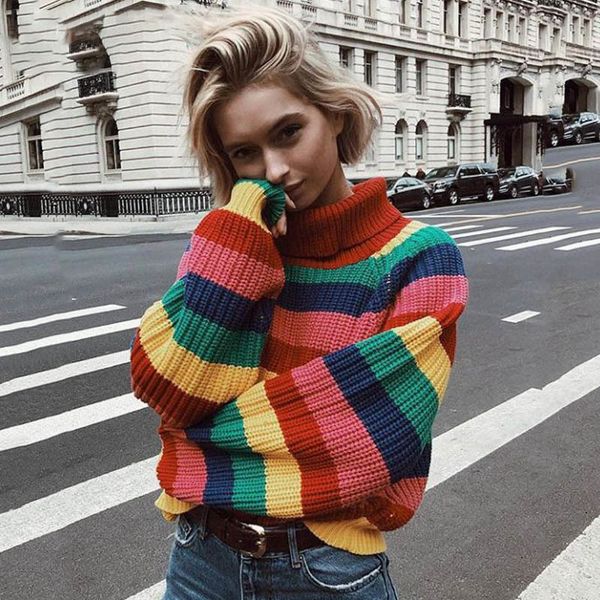 

designer sweater women woman designer sweaters turtleneck women sweaters winter jumpers clothes fashion striped pullover good quality, White;black