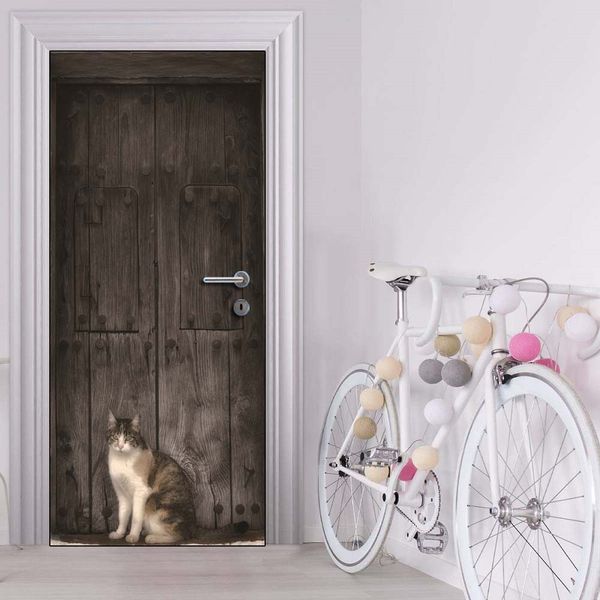 Whole Custom Diy Door Mural Cat Sitting Outside Door Decals