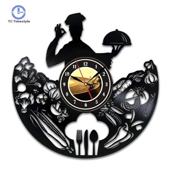 Chef Vinyl Kitchen Wall Clock Art Decor Presents Artwork Sign