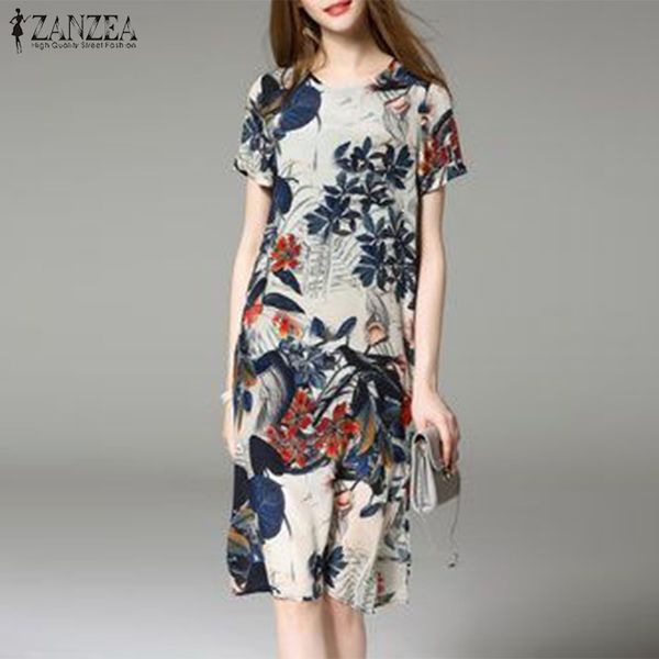 

2019 zanzea women summer short sleeve floral printed dress loose casual split hem sundress plus size midi vestido femme, Black;gray