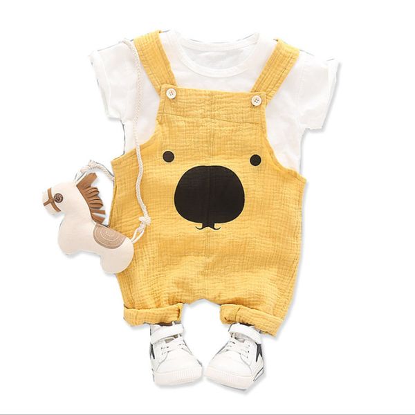 

new summer baby clothes suit children boys girl cartoon t shirt overalls 2pcs/set toddler cotton casual clothing kids tracksuits t200613, White