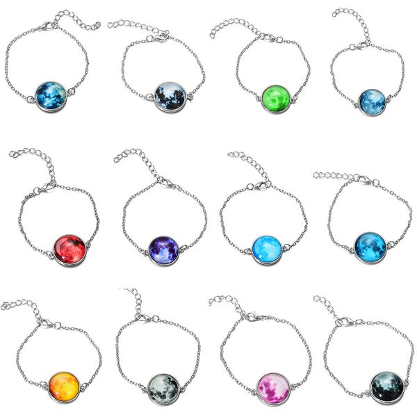 

gleamy universe star planets charm bracelets stainless steel chain links, Black