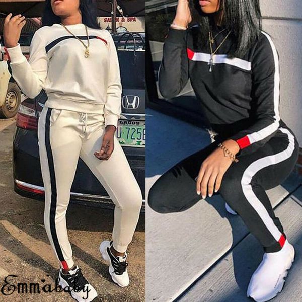

women casual pants tracksuit sweatshirt sweat suit jogging 2pcs set autumn spring ladies clothes fashion new 2020, White