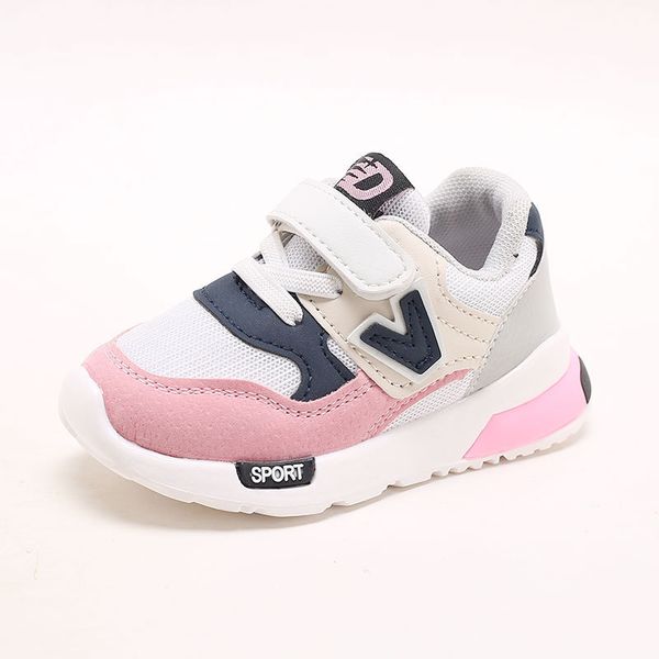 

2019 new kids toddler shoes for baby boys girls children casual sneakers air mesh breathable soft running sports shoes pink gray y200103, Black;red