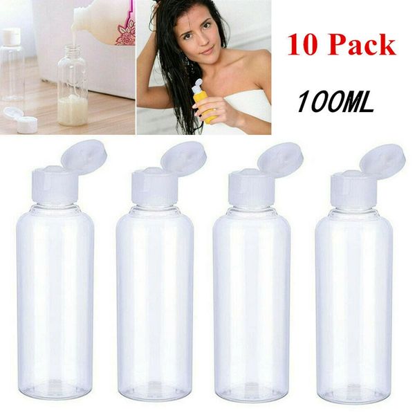 

storage bottles & jars 10x100ml plastic flip clear bottle travel lotion liquid shampoo makeup container