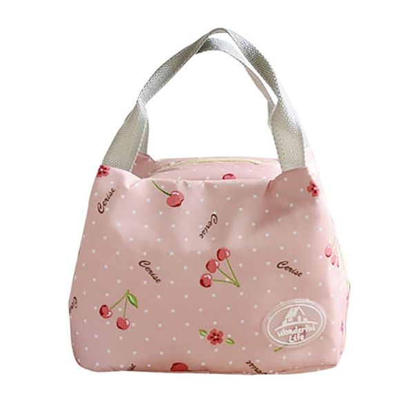 

leisure women portable lunch bag canvas stripe insulated cooler bags thermal picnic lunch bags kids box bag tote #t5p, Blue;pink