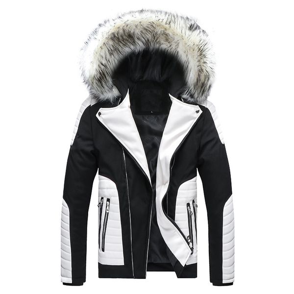 

2019 winter new male casual hooded outwears coat warm fur collar parka overcoat men's splice thick zipper jackets bomber homme, Black