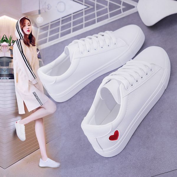 

women canvas casual shoes casual flat shoes lace up heart fashion woman spring / autumn shoes solid white sneakers, Black