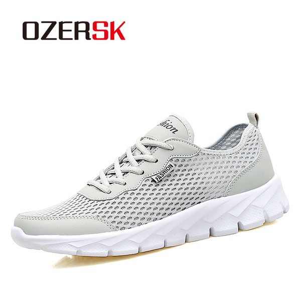 

ozersk fashion men casual shoes 2019 spring summer breathable mesh lace up flats mens shoes male sneakers big plus size 35-48, Black
