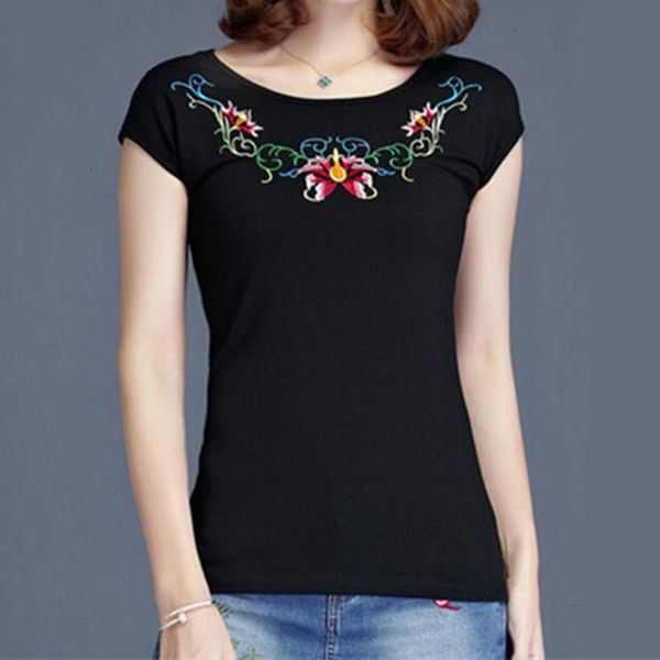 

tee shirt femme womens designer clothing embroidery summer t shirt women casual lady o neck cotton t shirt clothing tee 5xl, White