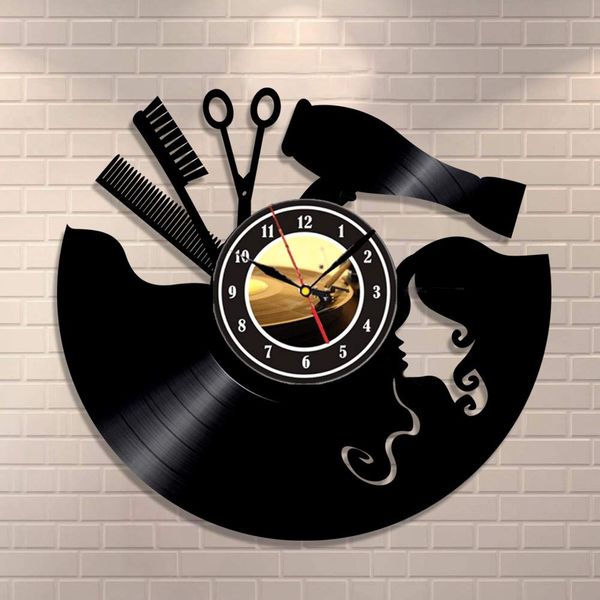 Vintage Vinyl Record Wall Clock Hairdresser Hair Barber Salon