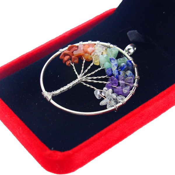 

fashion copper wire wrap natural crystal gravel life tree necklace, Silver