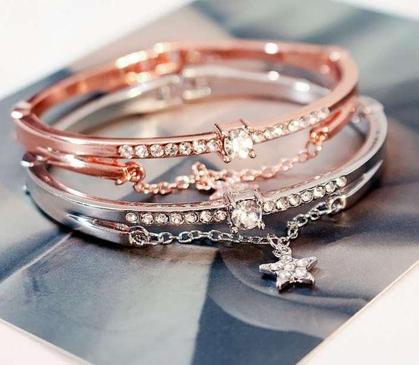 

tassel star womens zirconia tennis bracelet bling jewelry classical cz bangles link for party bangle chains sale, Golden;silver