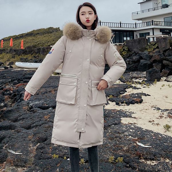 

faux fur coats women long sleeve hooded neck zipper plus size casual female outwear warm down jacket thick parkas #sw, Tan;black