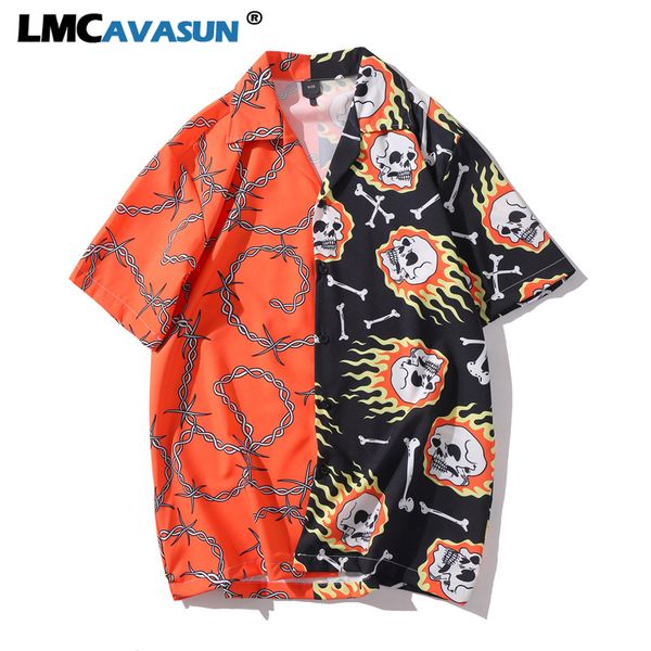 

skull full patchwork hip hop shirts shirt 2020 summer hawaiian shirts for man woman short sleeve harajuku, White