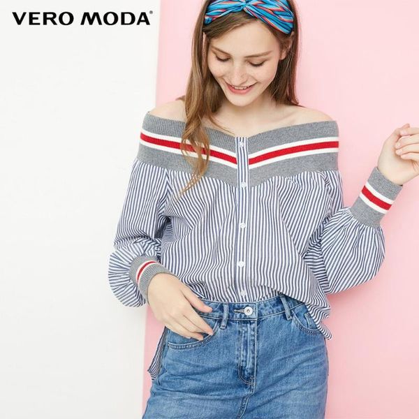 

women's threaded boat neck striped balloon sleeves shirt | 319105501, White