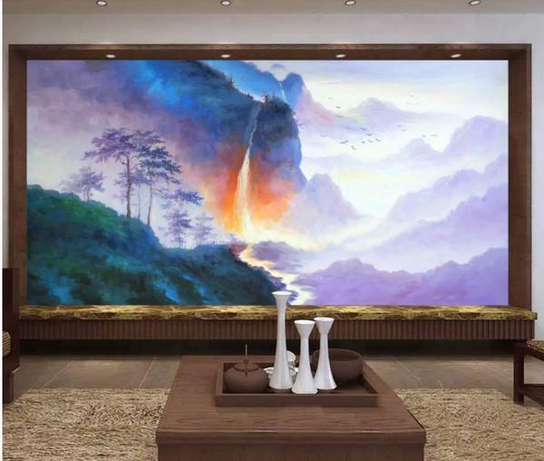 

custom 3d p wall paper landscape waterfall tv background wall natural scenery colorful sunset background wall 3d mural wallpaper