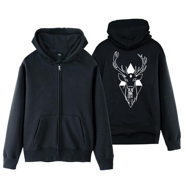 

buck deer horns antlers chinese calligraphy geometric diamo woman girl coat full zip hoodie fleece hooded jacket ziiart, Black;brown