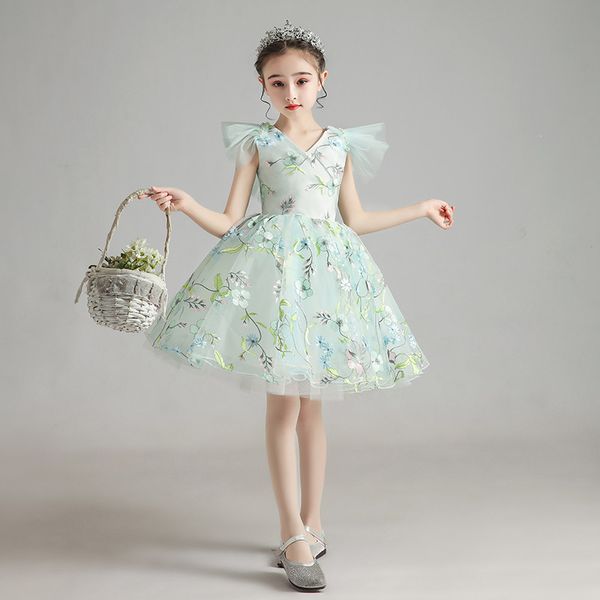 

лето новый стиль baby дети v-образным вырезом вышивки pattern piano костюмы хост связи платье маленьких девочек день рождения платье, Red;yellow