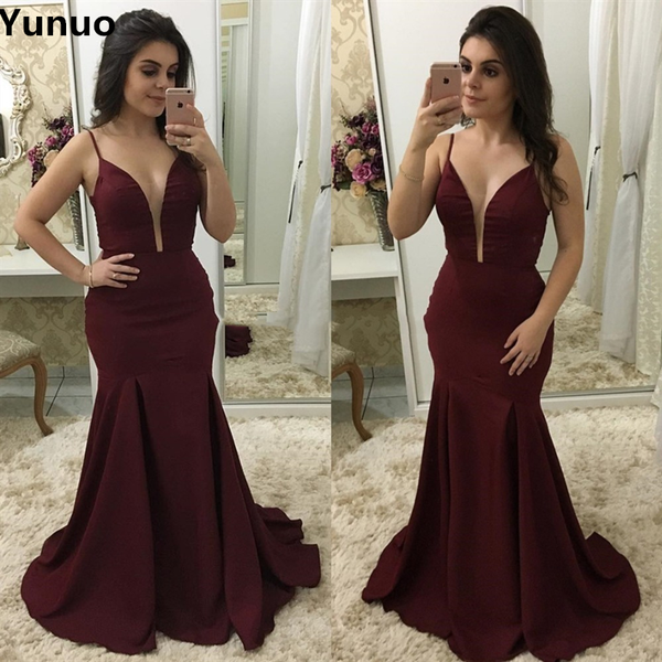 

evening gowns mermaid spaghetti straps v neck prom party dresses long sweep train formal evening dresses special occasion, White;black