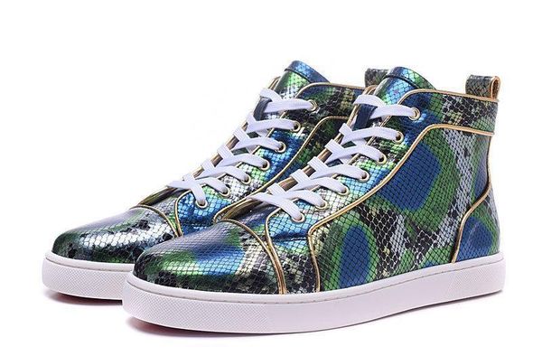 

new 2017 arrival green snakeskin genuine leather high red bottom sneakers for mens womens men leisure dress shoes trainer footwear, Black