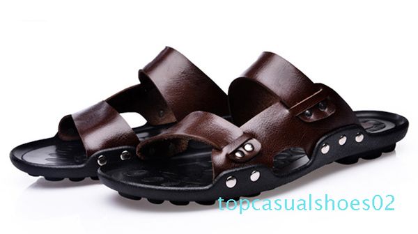 

wholesale-men genuine leather flip flops chinelo masculino fashion mens slippers summer outdoor beach shoes casual men sandals t22, Black