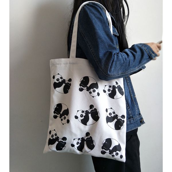 

lovely panda eco shopping tote bags printing practical large capacity women shoulder bags canvas handbag shopping
