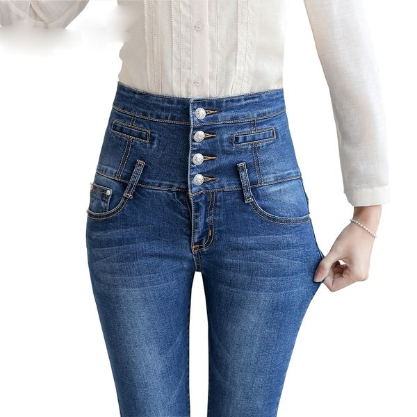 

women designer pants ladies jeans 2019 spring womens jeans high waist jeans denim long pencil pants applique for camisa feminina trousers, Blue