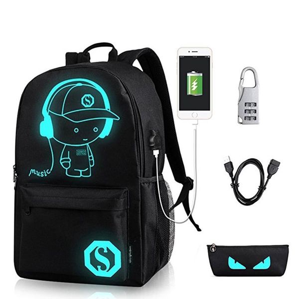 

anime luminous student school bag school backpack for boy girl daypack multifunction usb charging port and lock school bag black y190601