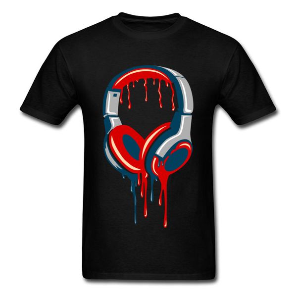 

musical transition dj headphone print men's black tee shirts funky art design short sleeve t shirt custom rap clothing, White;black