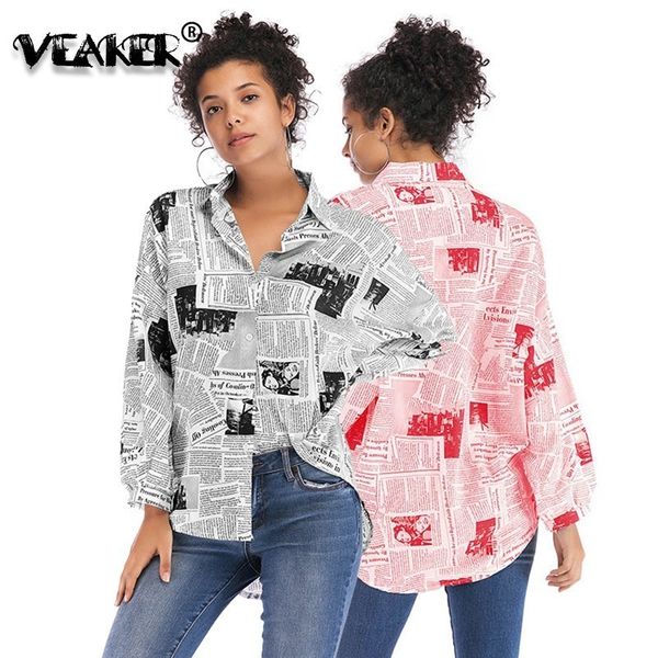 

spring women blouse newspaper shirts letter print blusas women's office blouses autumn loose blouse female suit-dress, White