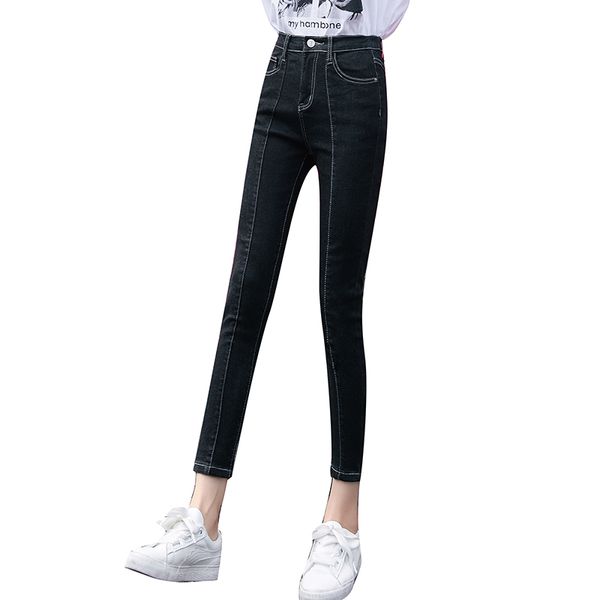 

high waist jeans women 2020 spring and autumn new korean version of the slim slim feet pants black elastic waist pencil pants, Blue