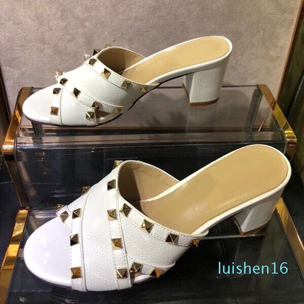 

imported leather goods glamorous women's hoof heels casual slides slipper dress sandals l16, Black