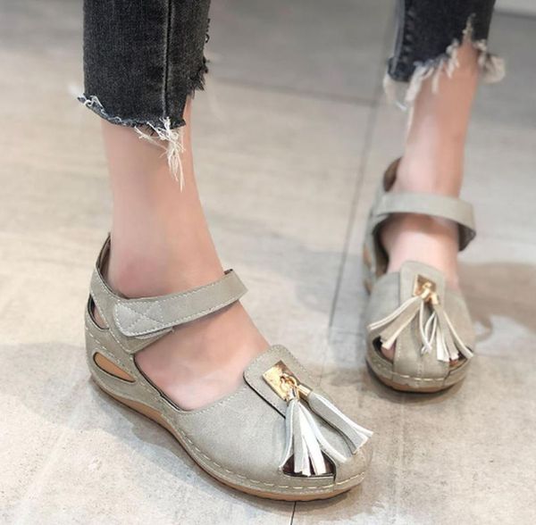 

women summer beach flats sandals shoes woman fringe leather gladiator plus size closed toe sandalias mujer sapato feminino n532, Black