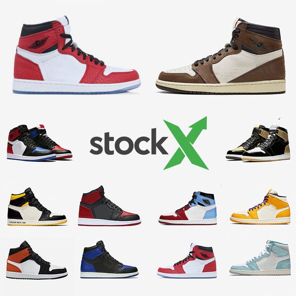 

Nike Air Jordan retro 1 Stock X Travis Scott 1 High OG Bred Toe Chicago Mens Basketball shoes Spiderman UNC Mens 1S Royal Blue Men Designer sports Sn