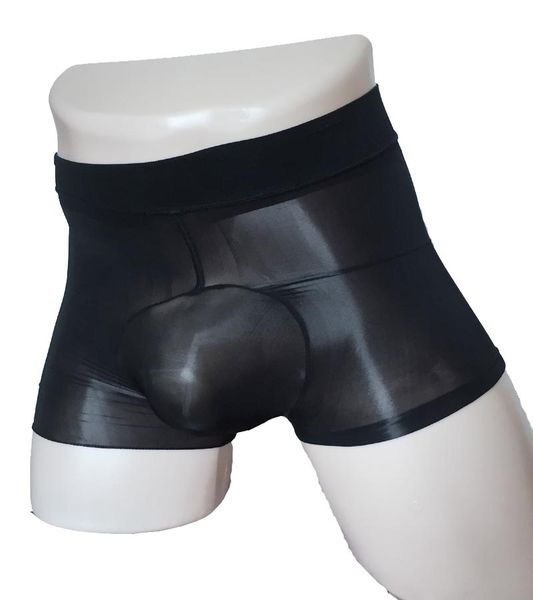 

high waist nylon glossy shiny sheer stretchy boxer brief with cock pouch sissy fetish slimming underwear lingerie for him, Black;white
