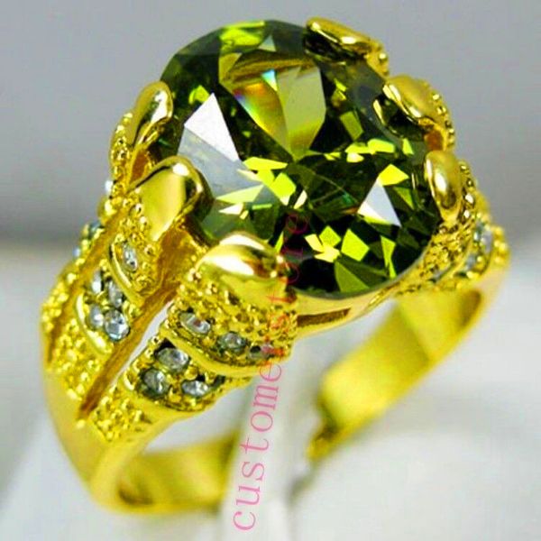 

gorgeous male peridot oval finger ring luxury big crystal zircon stone ring 14kt yellow gold promise engagement rings for men, Slivery;golden