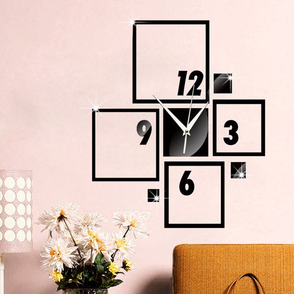 

geometric square digital wall clock bedroom living room wall fashion decoration silent quartz clock mirror sliver gold