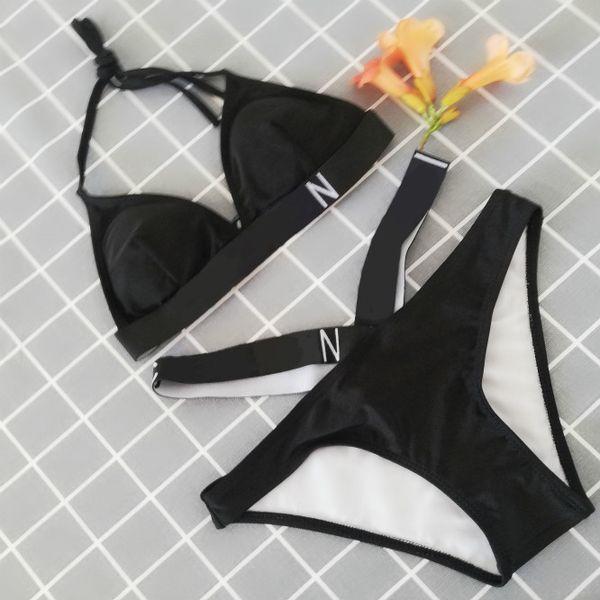 

womens active bikinis new letters girls swimsuits fashion lace up swimwears waist bandage three-point swimsuit 2020 backless vest, White;black